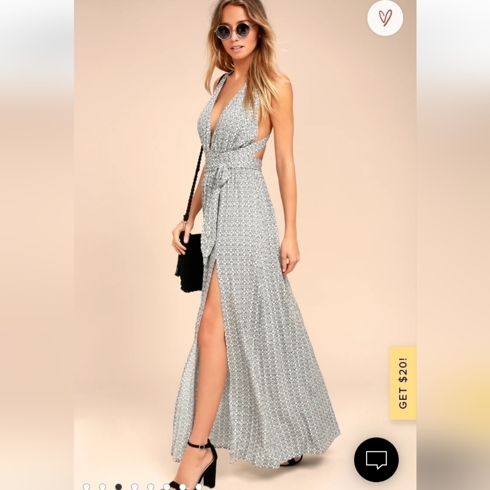 Nwt Lulu's Medium Casablanca Queen Black and White Print Maxi Dress